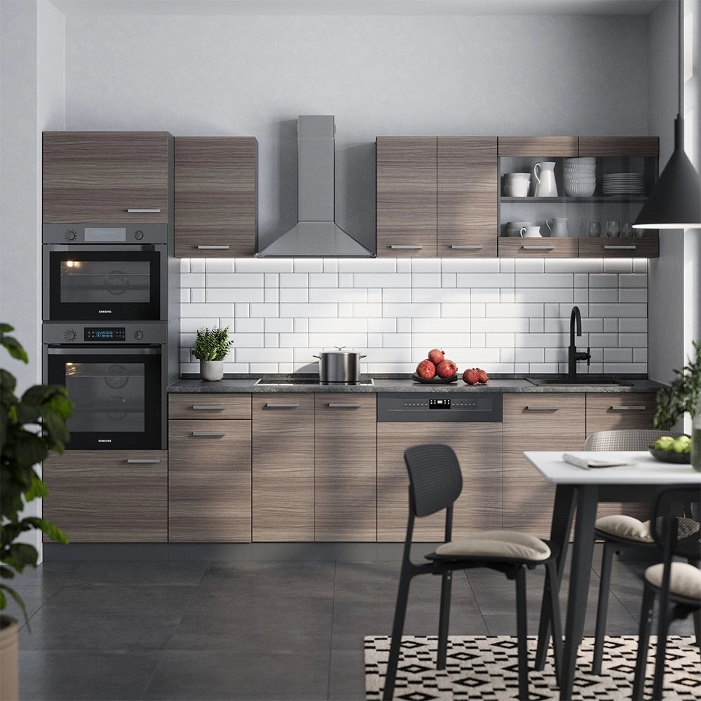 Vicco Cucina componibile Grigio nobile/antracite 300 cm con armadio alto, PL Rovere