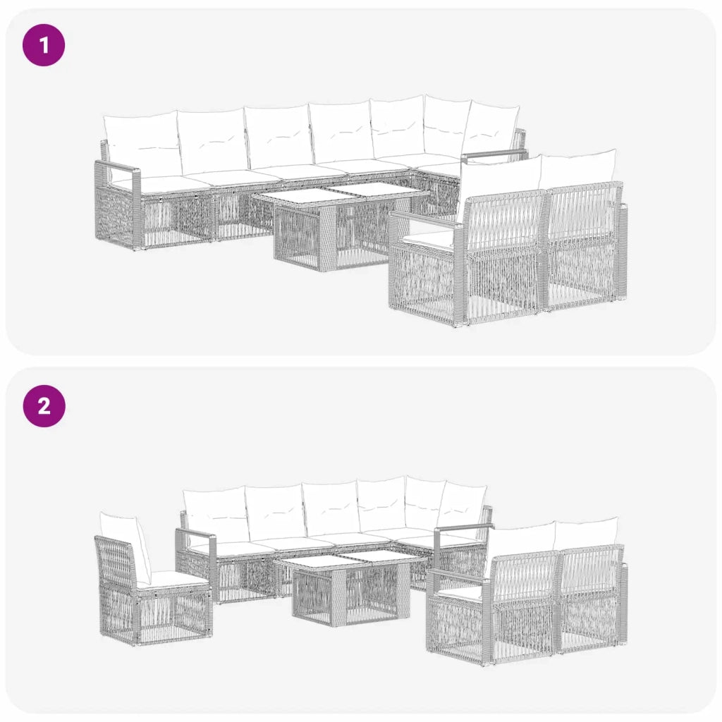 Set Divano da Giardino 9 pz Beige e Bianco Crema polyrattan 3437127