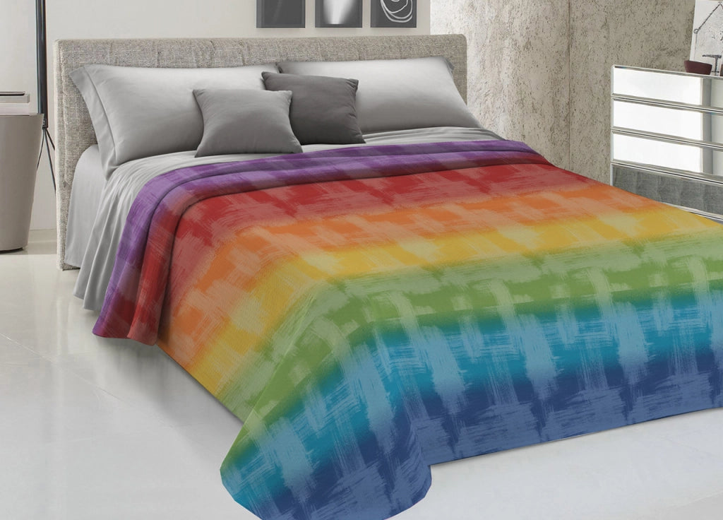 Copriletto Piquet Primavera Estate 100% Cotone Disegno Arcobaleno - Singolo - Multicolore