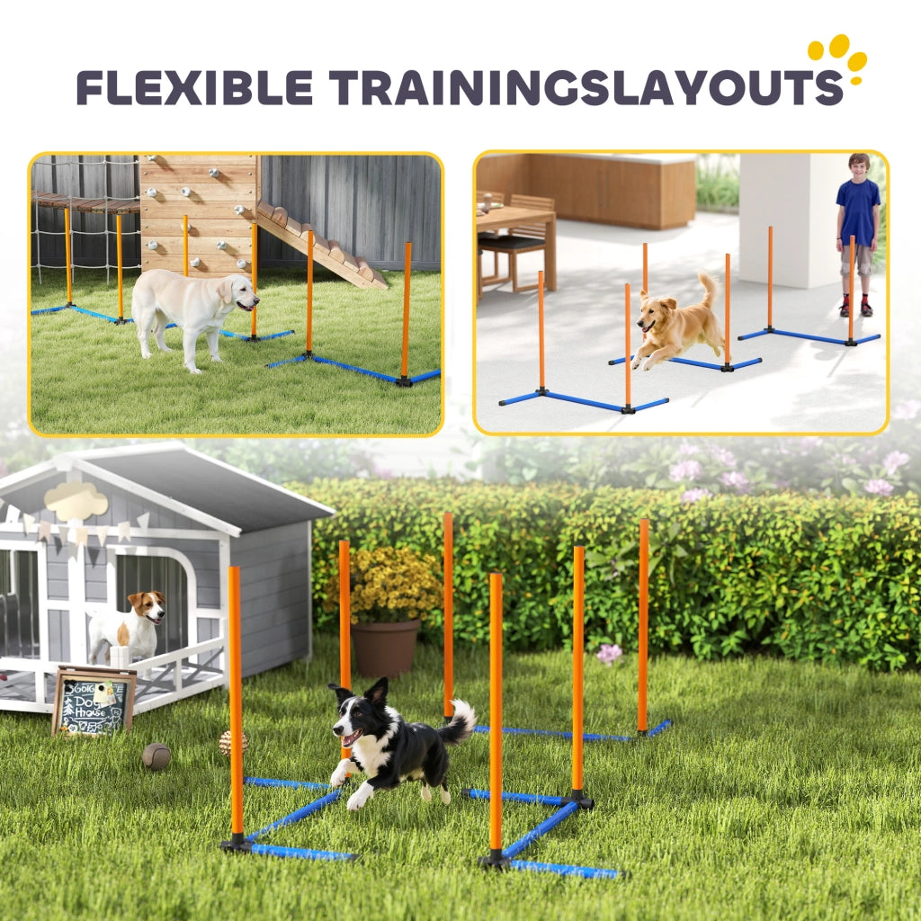 Set Agility per Cani 3 Pezzi con Stanghe Slalom e Borsa ¨C Zephmum ¨C Arancione