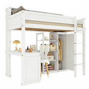 LETTO A CASTELLO con tavolo e armadio 90x200 cm bianco