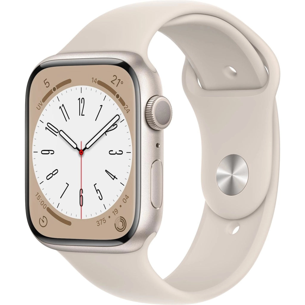 Smartwatch apple watch serie 8 gps cassa 45mm in alluminio starlight bianco con cinturino sport starlight bianco - MNP23TY/A