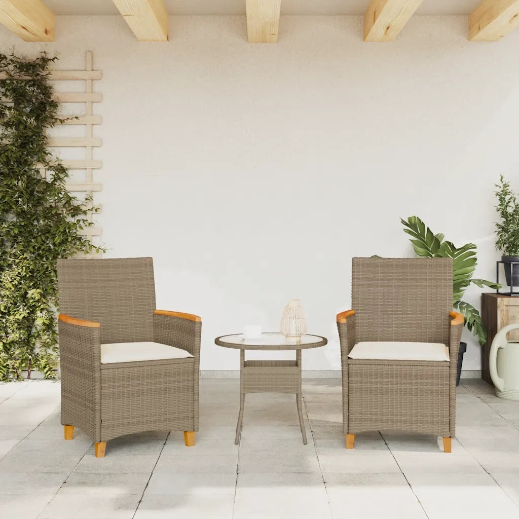 Sedie Giardino con Cuscini 2 pz | Sedie da Esterno Beige Polyrattan Legno Massello
