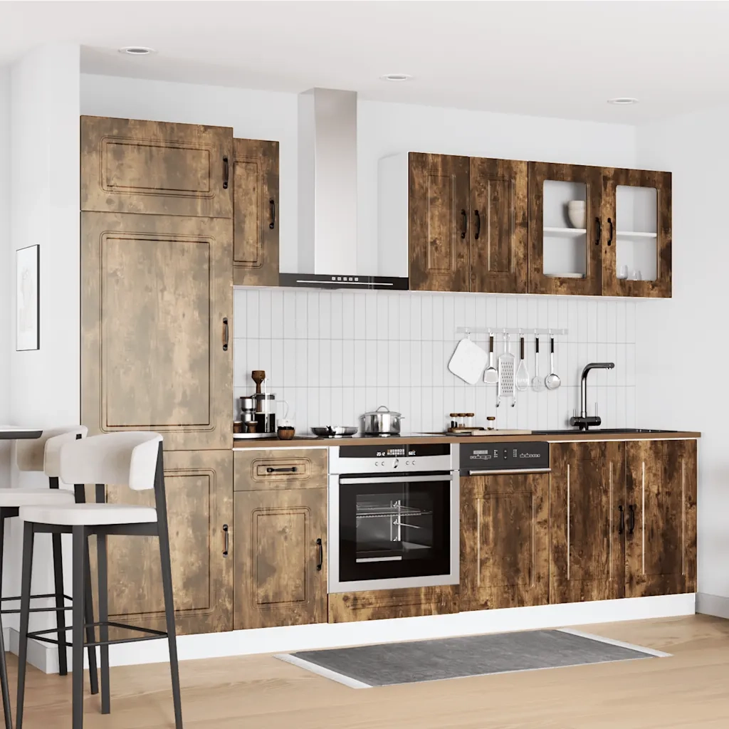 Set Mobili da Cucina 8 pz Kalmar Rovere Fumo Legno Multistrato