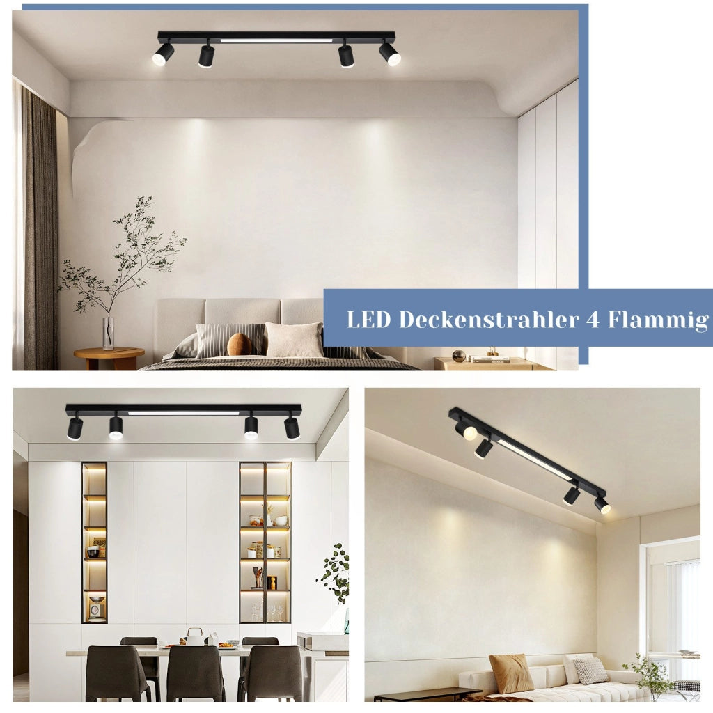 ZMH Faretto da soffitto LED neri 4 lampadine 38W dimmerabili telecomando 3000-6500K orientabili 350°