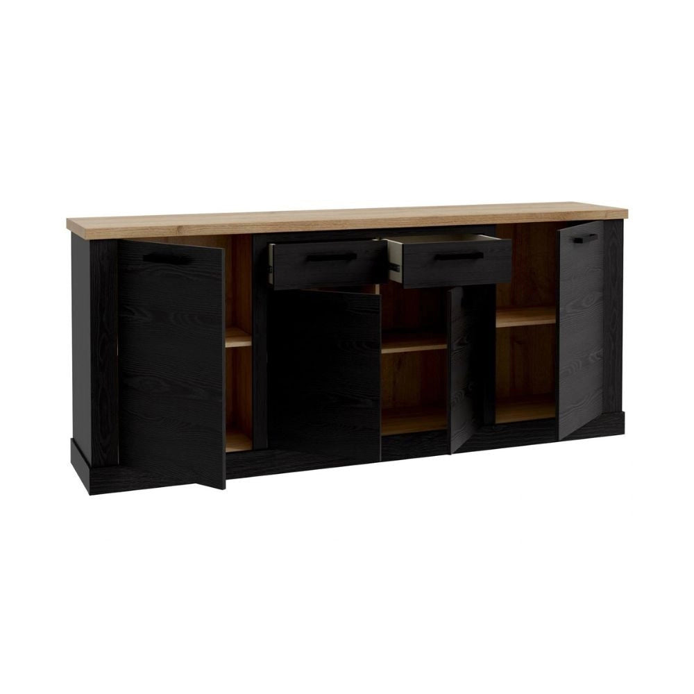 Madia Flux 4 ante e 2 cassetti 213 cm nero cabezone con top rovere riviera