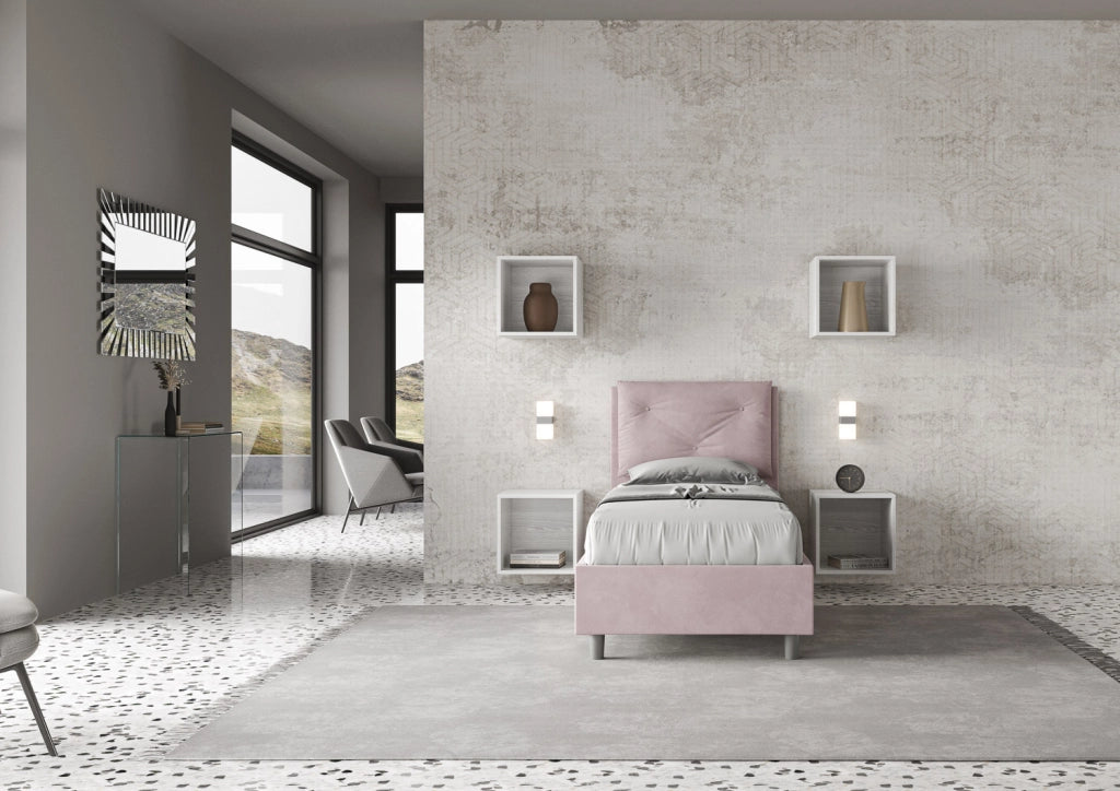 BS COM Letto singolo con rete imbottito 90x200 microfibra glicine