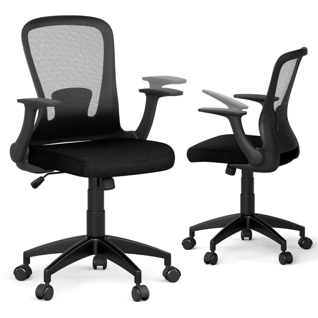 Sedia da ufficio ergonomica 62 x 54 x 94-104 cm con schienale regolabile e braccioli ribaltabili in rete nera 20_0011093