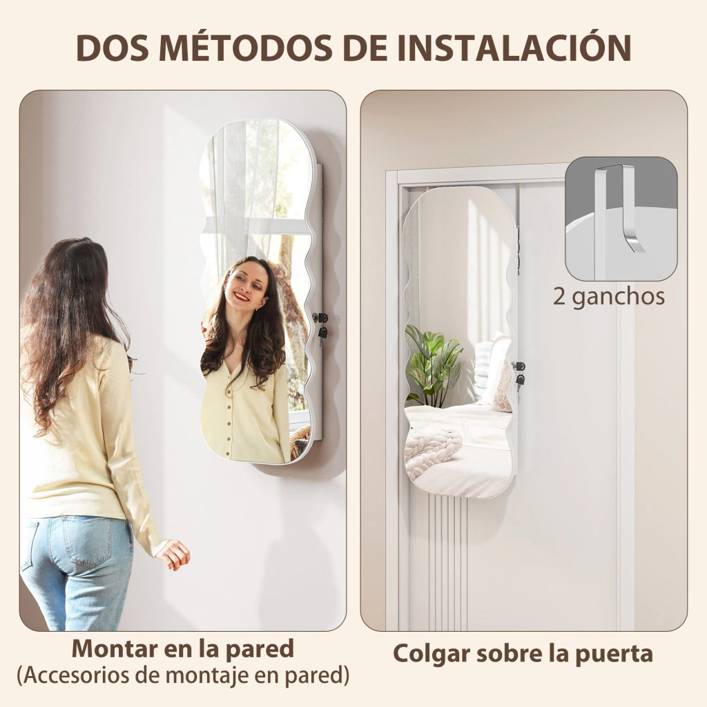 Specchio Portagioie con Luce LED da Parete o Porta ¨C Xylo ¨C Bianco con Serratura