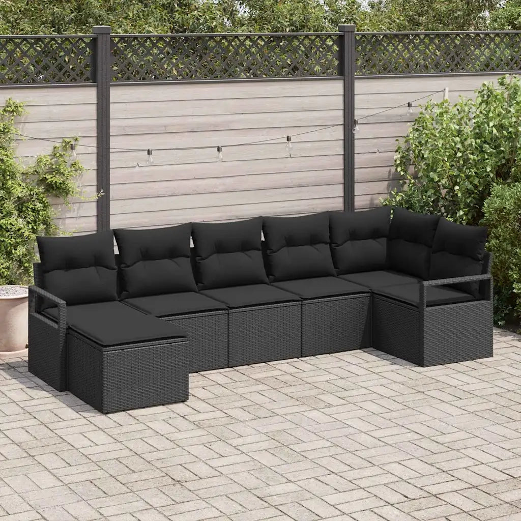 Set di divani con cuscino 7 pcs Nero polyrattan 3355142