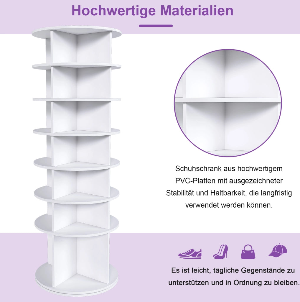 Scarpiera girevole a 7 livelli in PVC bianco
