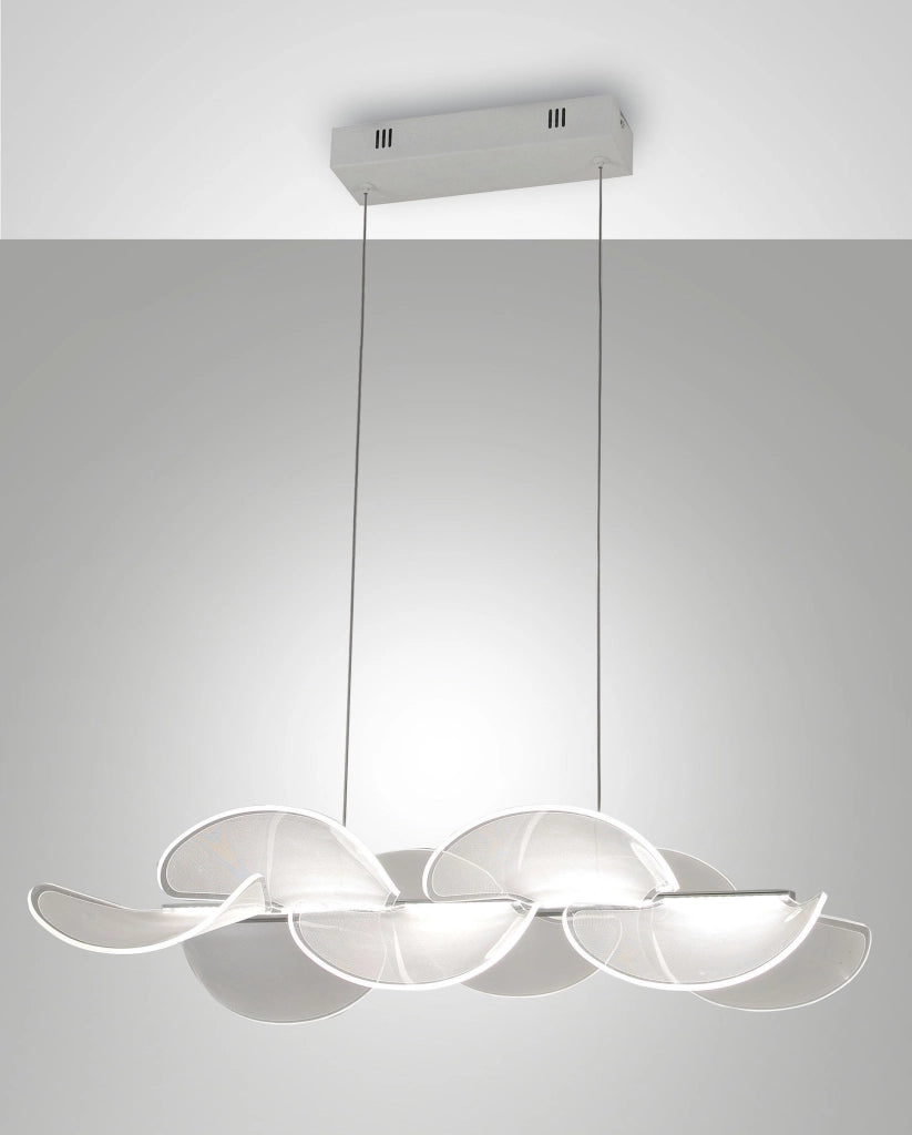 Sylvie Lampada a Sospensione LED 30W Bianco in Metallo e Metacrilato, Design Moderno, 4000 Lumen, Luce Calda 3000K, Dimmerabile a Taglio di Fase