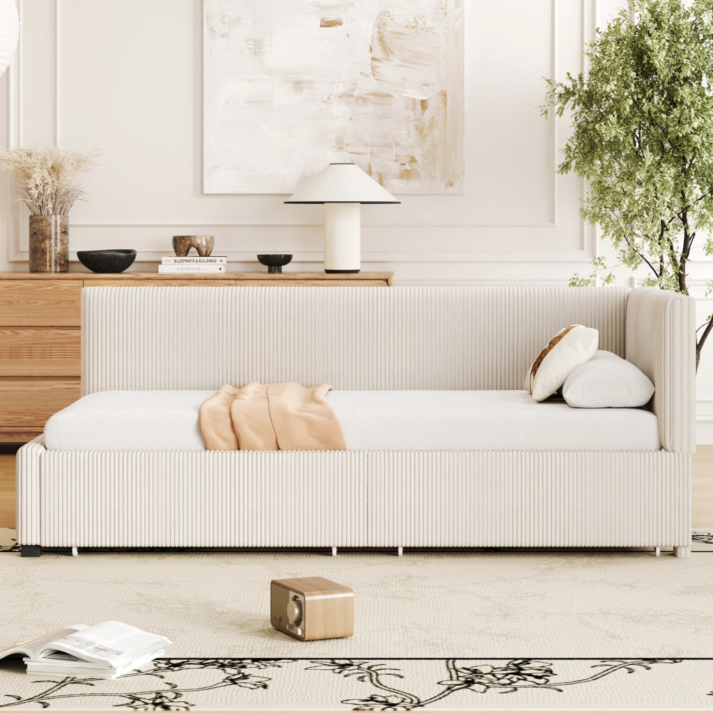 Letto poltrona con stoccaggio in velluto beige 90x200 cm
