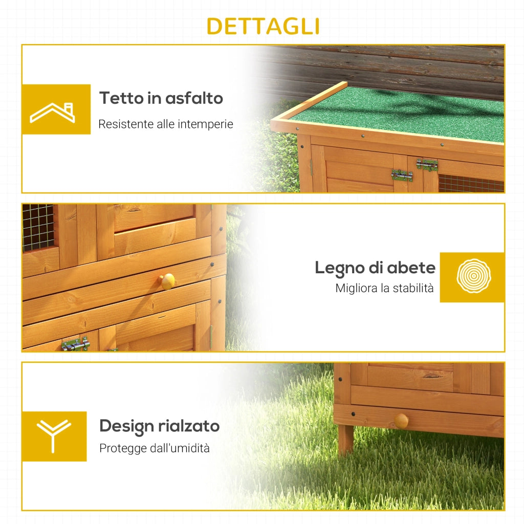 EasyComfort Gabbia a Due Piani per Conigli, Conigliera da Esterno in Legno di Abete, 90x45x90 cm, Legno e Verde