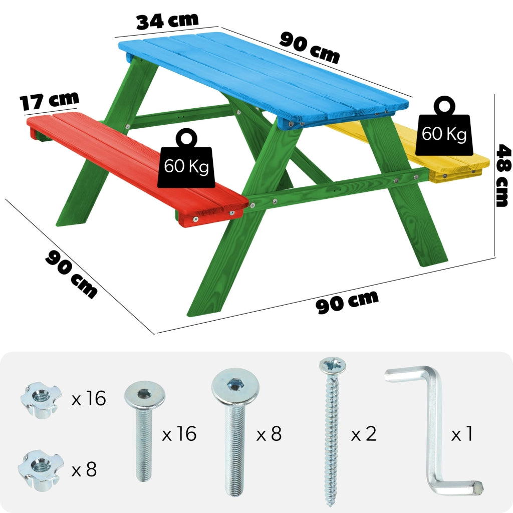 Panchina da giardino KADAX, panchina in legno per bambini con tavolino per il giardino