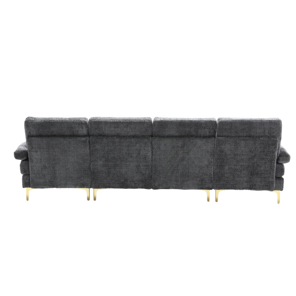 Divano a U 272x136x88 cm con due sedute reclinabili; struttura in legno; chenille grigio