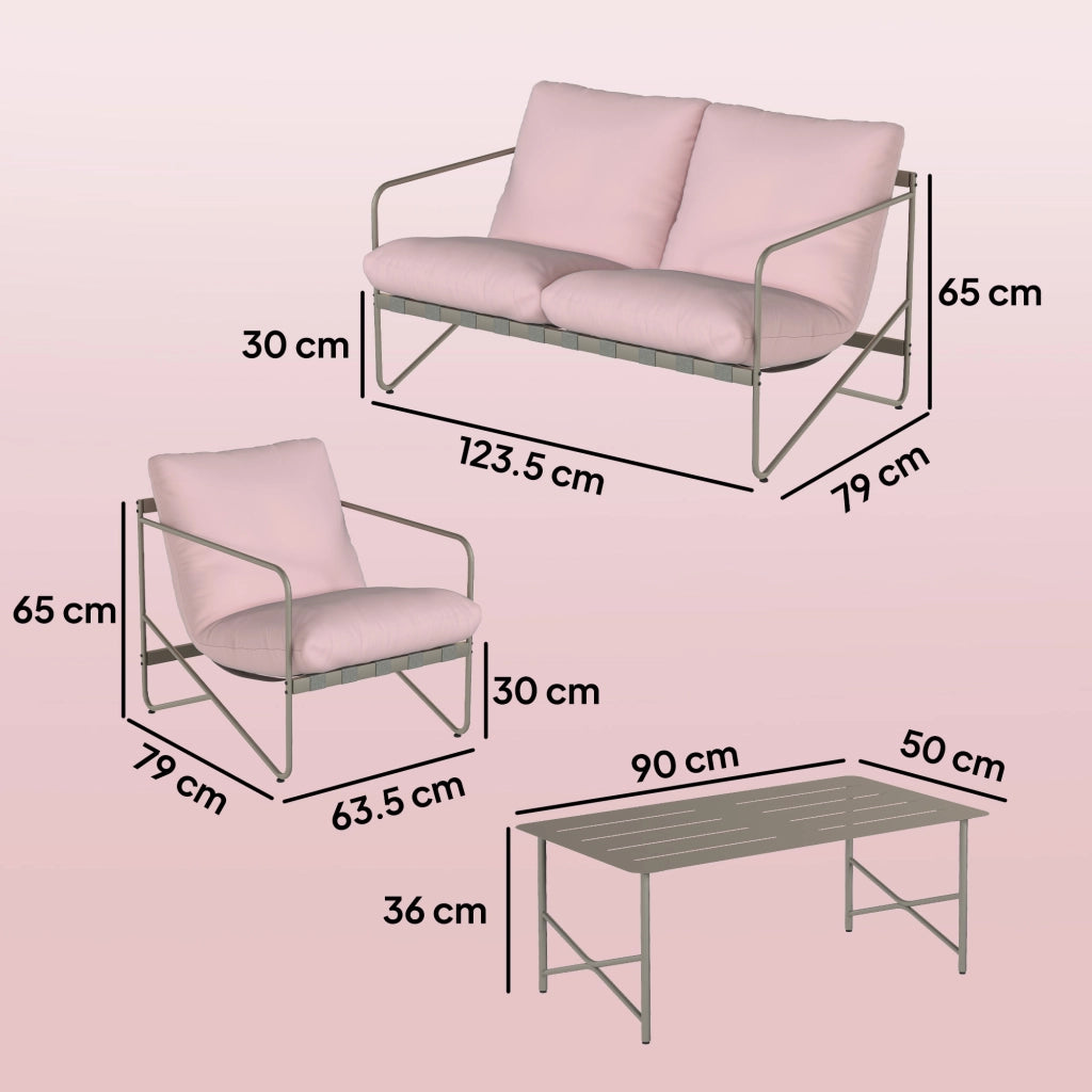 Set Giardino 4 Posti con Divanetto e Poltrone ¨C zephmum ¨C Metallo Rosa