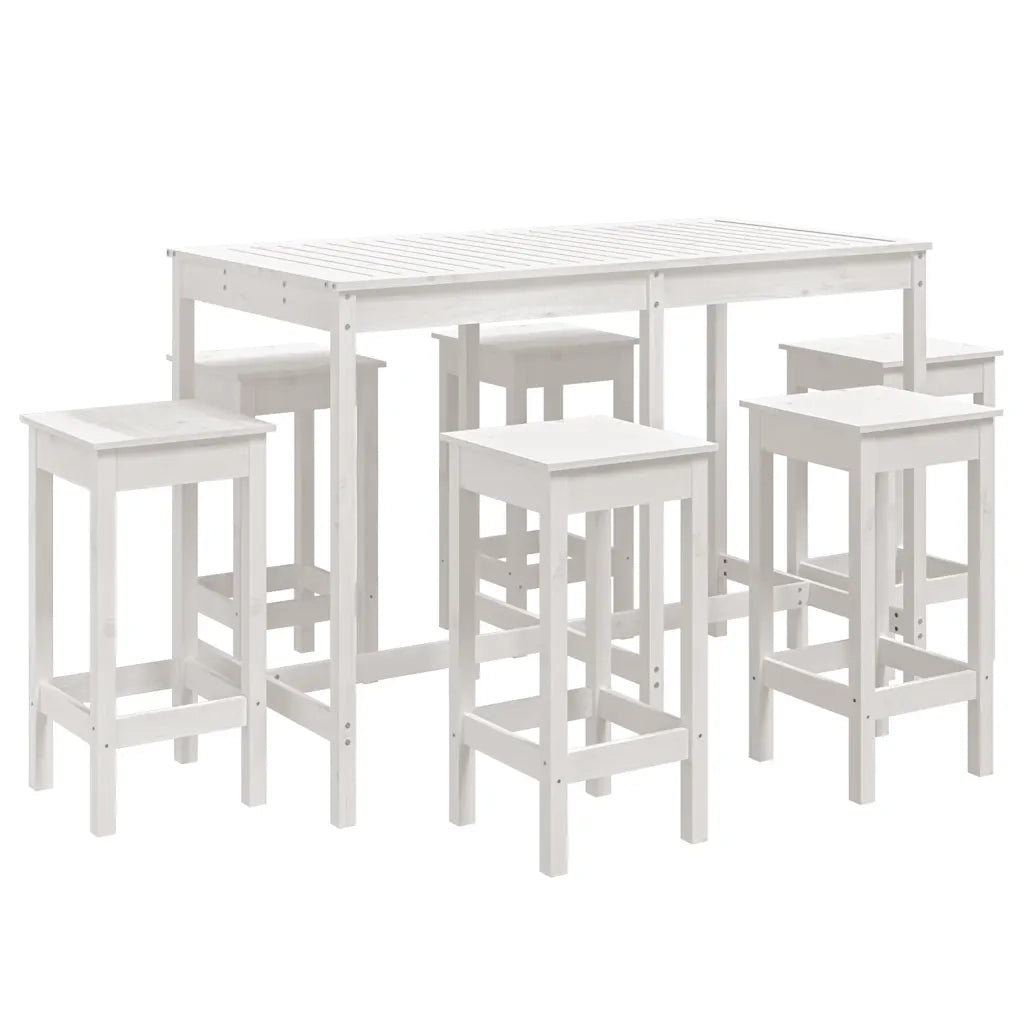 Set Bar da Giardino 7 pz Bianco in Legno Massello di Pino