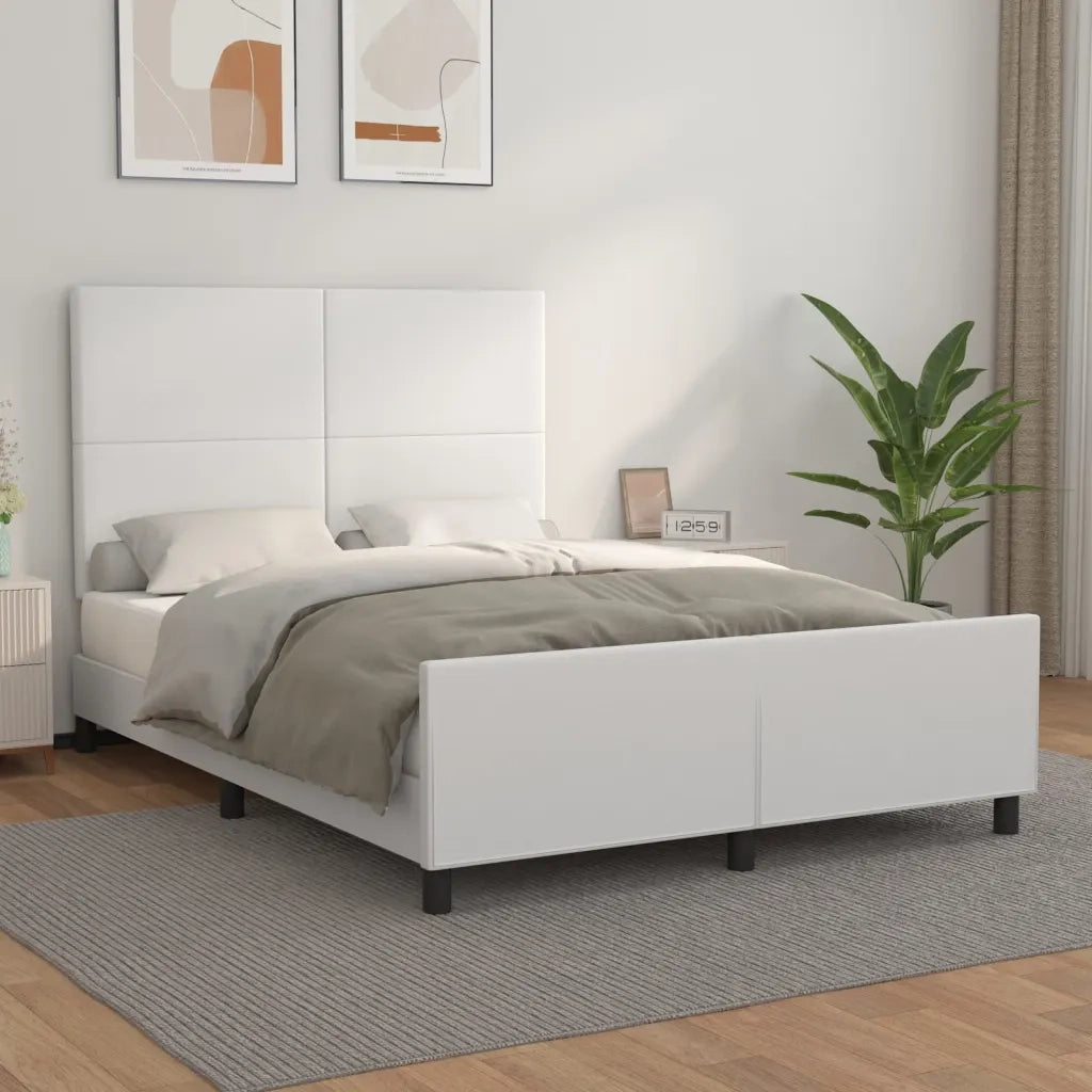 Letto matrimoniale | Letto per adulti | Giroletto con Testiera Bianco 140x200 cm in Similpelle