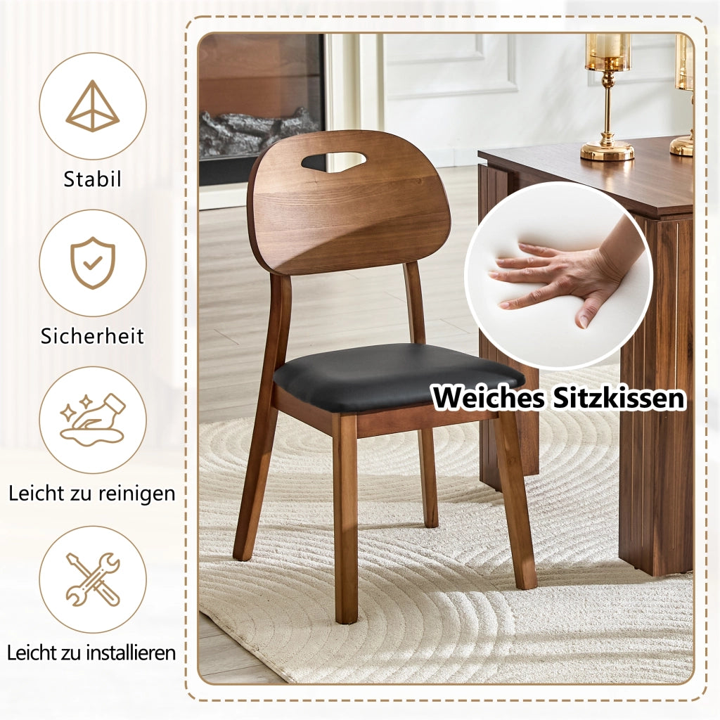 Sedia da Pranzo Set da 2 con Schienale Ovale Ergonomico e Seduta Imbottita, in PU e Legno Nero