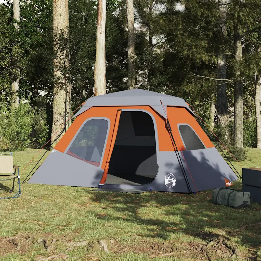 Tenda Campeggio 6 Persone Grigio e Arancione Impermeabile 94297