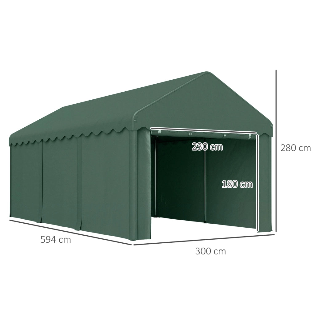 Carport portatile 3x6 m ¨C zephmum ¨C tetto in polyester, 2 ingressi, verde scuro