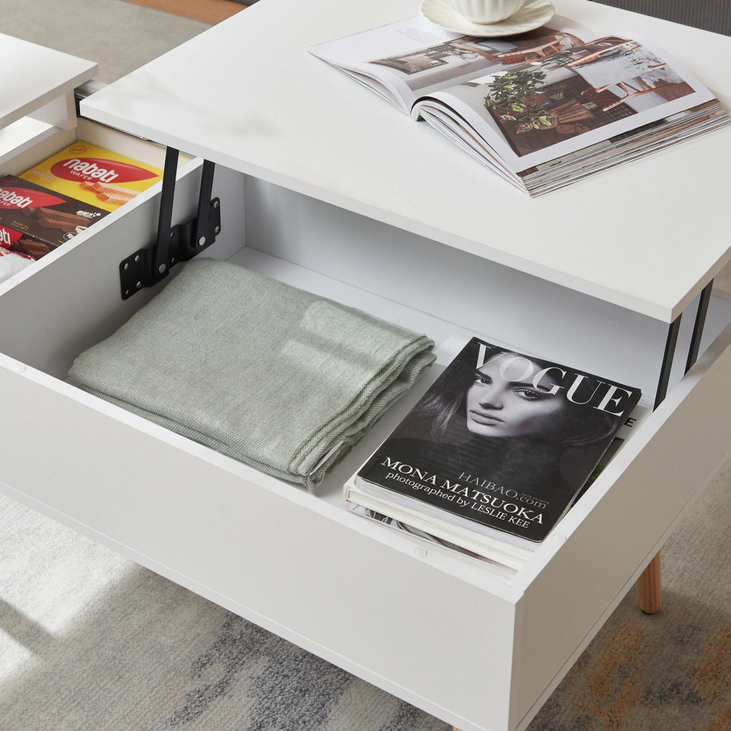 Tavolino da Salotto Flesen con Piano Sollevabile e Scomparti 92 x 52 x 41 cm - Bianco [en.casa]