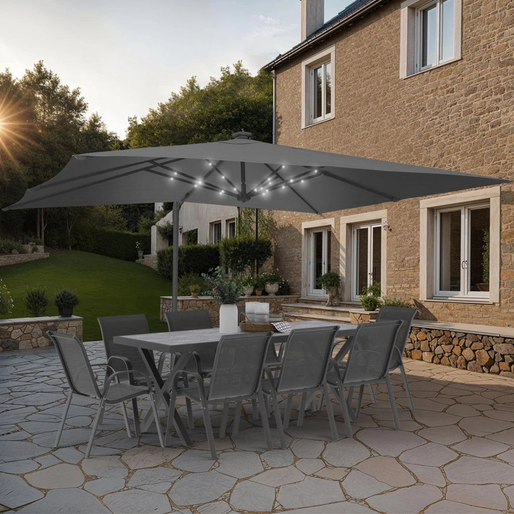 Calvi LED Grigio 3x4 M Parasole inclinabile a 360° con Copertura