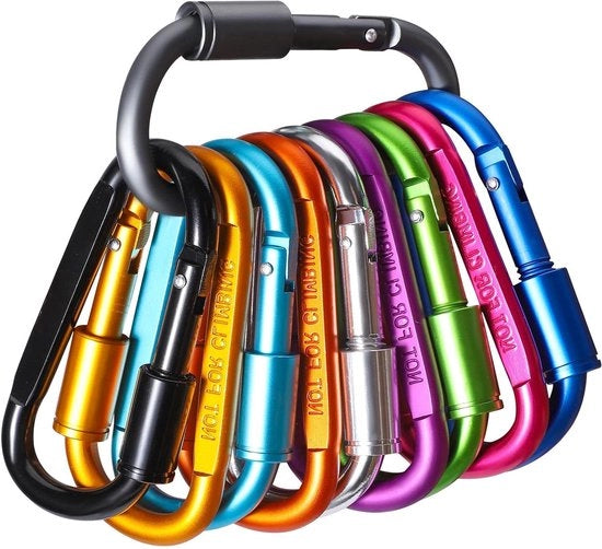 Haken a karabina con chiusura a viti - molto versatile e duraturo - 10 pezzi - 10 colori - alluminio