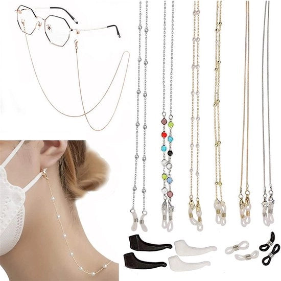 6 pezzi - Cinturino occhiali donna - Acciaio inossidabile - Cinturino occhiali da sole - Cinturino montatura occhiali - Cordoncino maschera - Accessori occhiali