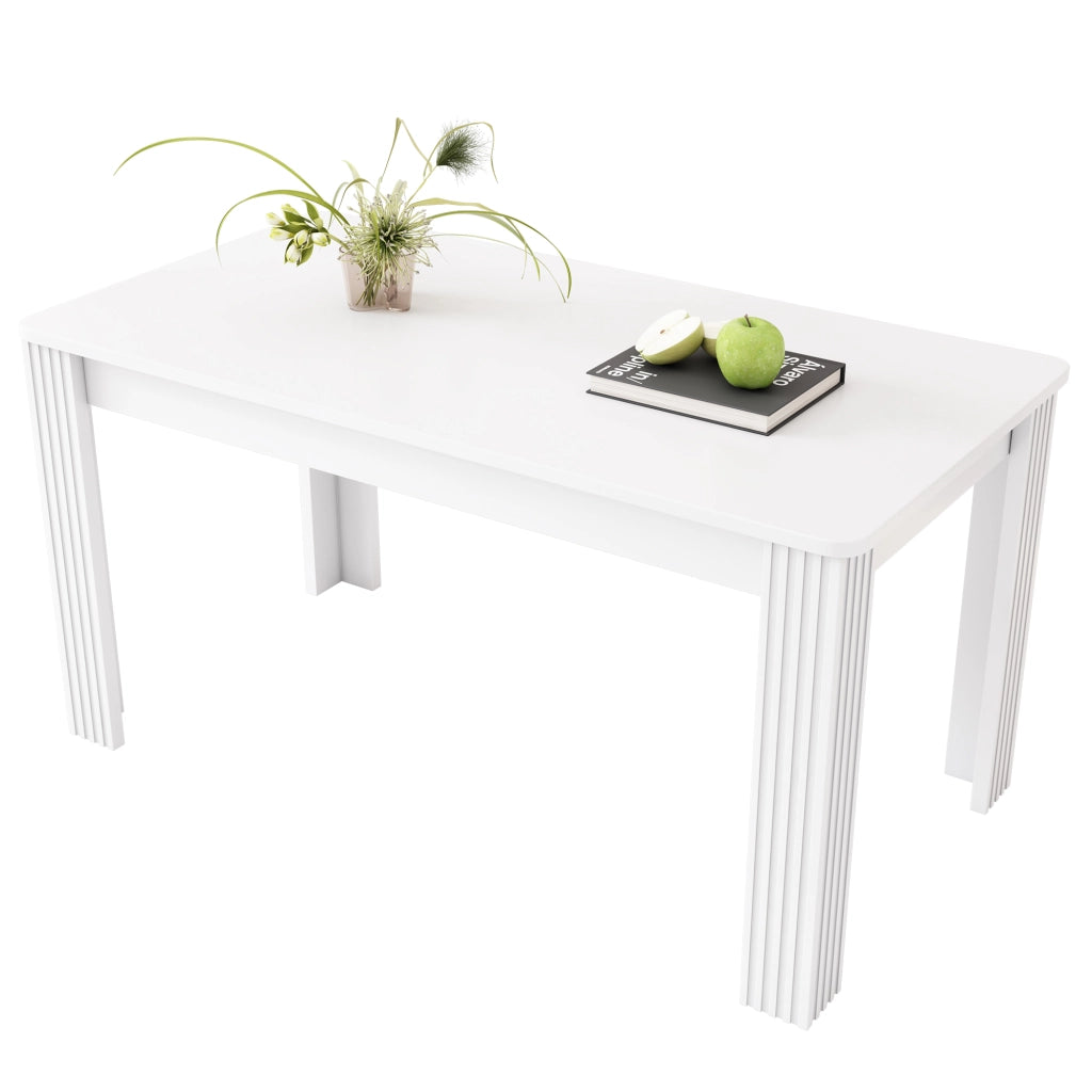 Tavolo da pranzo con 4 gambe; piano rettangolare; in pannello truciolare; bianco; per sala da pranzo