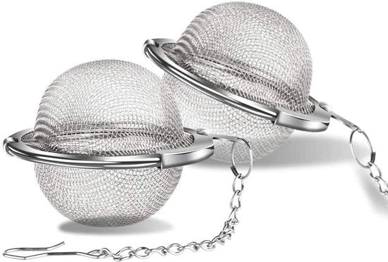 Set di 2 pezzi 55 cm - Ovale di the in acciaio inossidabile con catena - Filtro per thea e spezie - Infusore per thea e monete - Accessori per thea