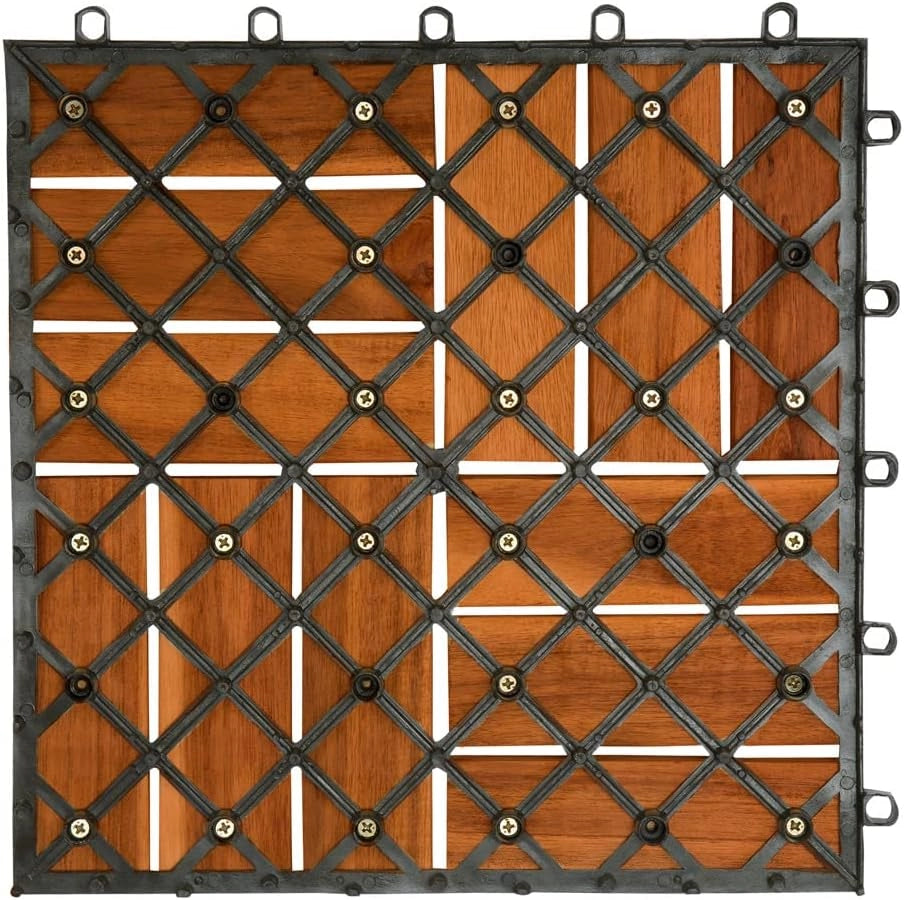 Casaria Piastrelle Legno Acacia 55pz Certificato FSC® Mattonelle 5m² ad Incastro 30x30cm Esterno Mosaico