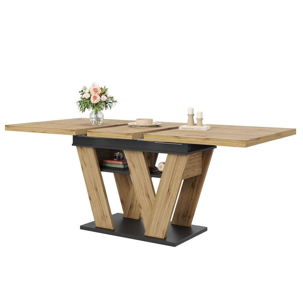 Tavolo da pranzo allungabile con vano contenitore, per cucina e soggiorno, in MDF, nero naturale, 119 × 80 cm