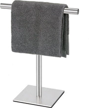 Sostegno per asciugamani a forma di T in acciaio inossidabile - colore argento - finitura a spazzola - sostegno indipendente - bagno - cucina - base quadrata