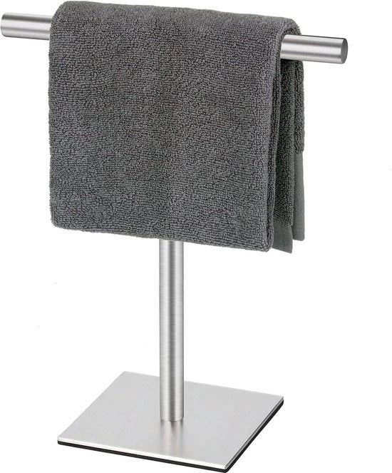 Sostegno per asciugamani a forma di T in acciaio inossidabile - colore argento - finitura a spazzola - sostegno indipendente - bagno - cucina - base quadrata