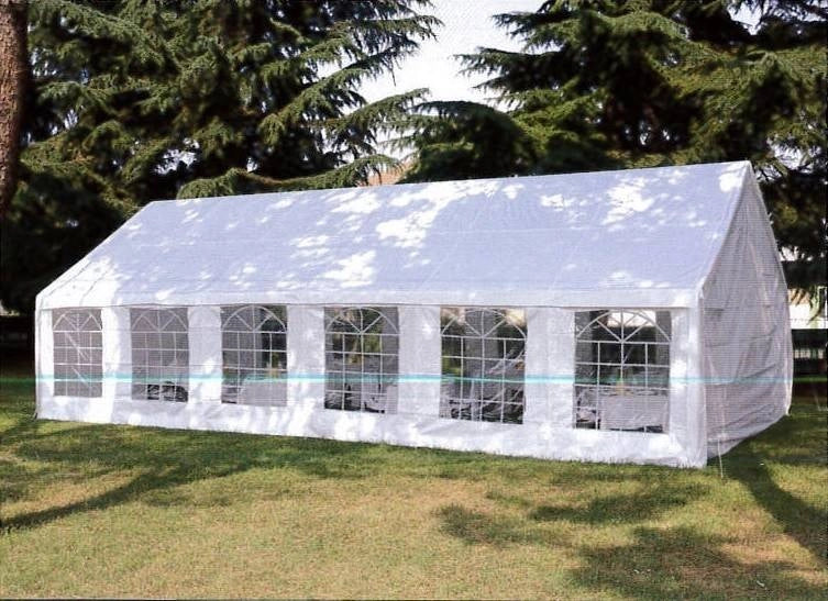 Tendone Moia Rettangolare 6 X 12 M In Tessuto Pvc Ignifugo Bianco Con Struttura In Ferro