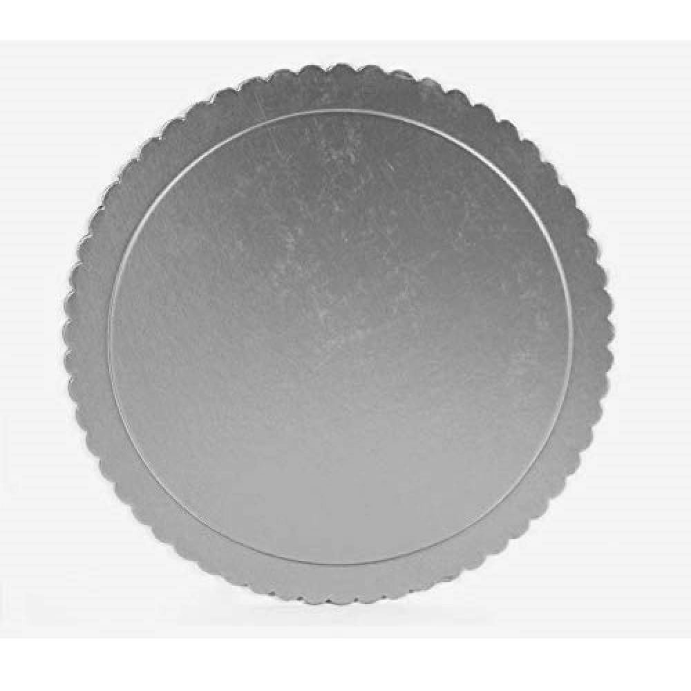 Trade Shop - Vassoio Vassoi Porta Sotto Torta 3pz Piatto 30cm 2mm Argento Tondo Cartone Trasporto -