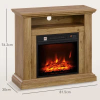 Caminetto Elettrico 1800W con Fiamma 3D, Timer e Telecomando, in Legno, Metallo e Vetro, 81.5x30x76.2 cm, Marrone