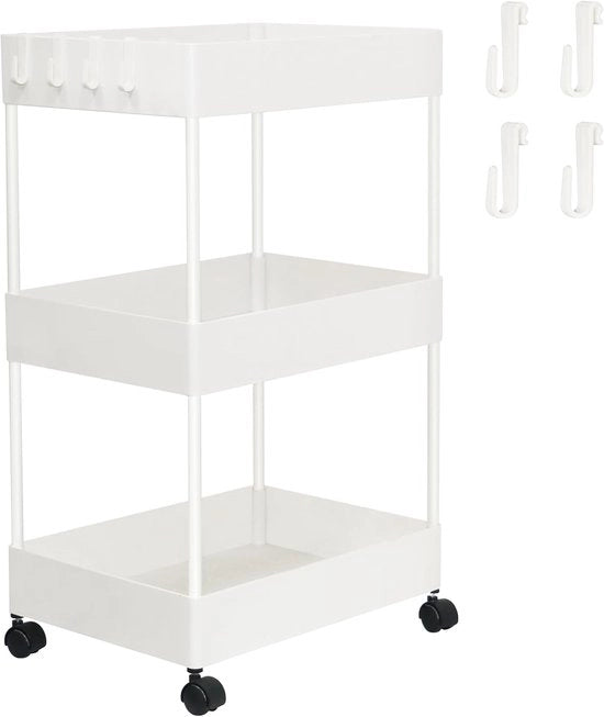 Trolley multifunzionale in plastica con 3 livelli e ruote - Sistema di stoccaggio spazievitore per cucina, bagno e ufficio