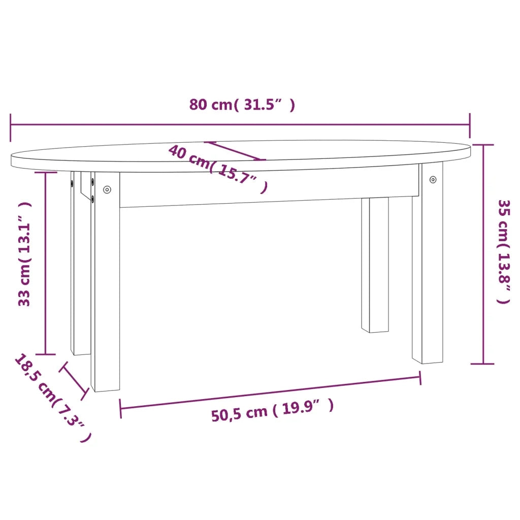 Tavolino da Salotto Grigio 80x40x35 cm Legno Massello di Pino 822349