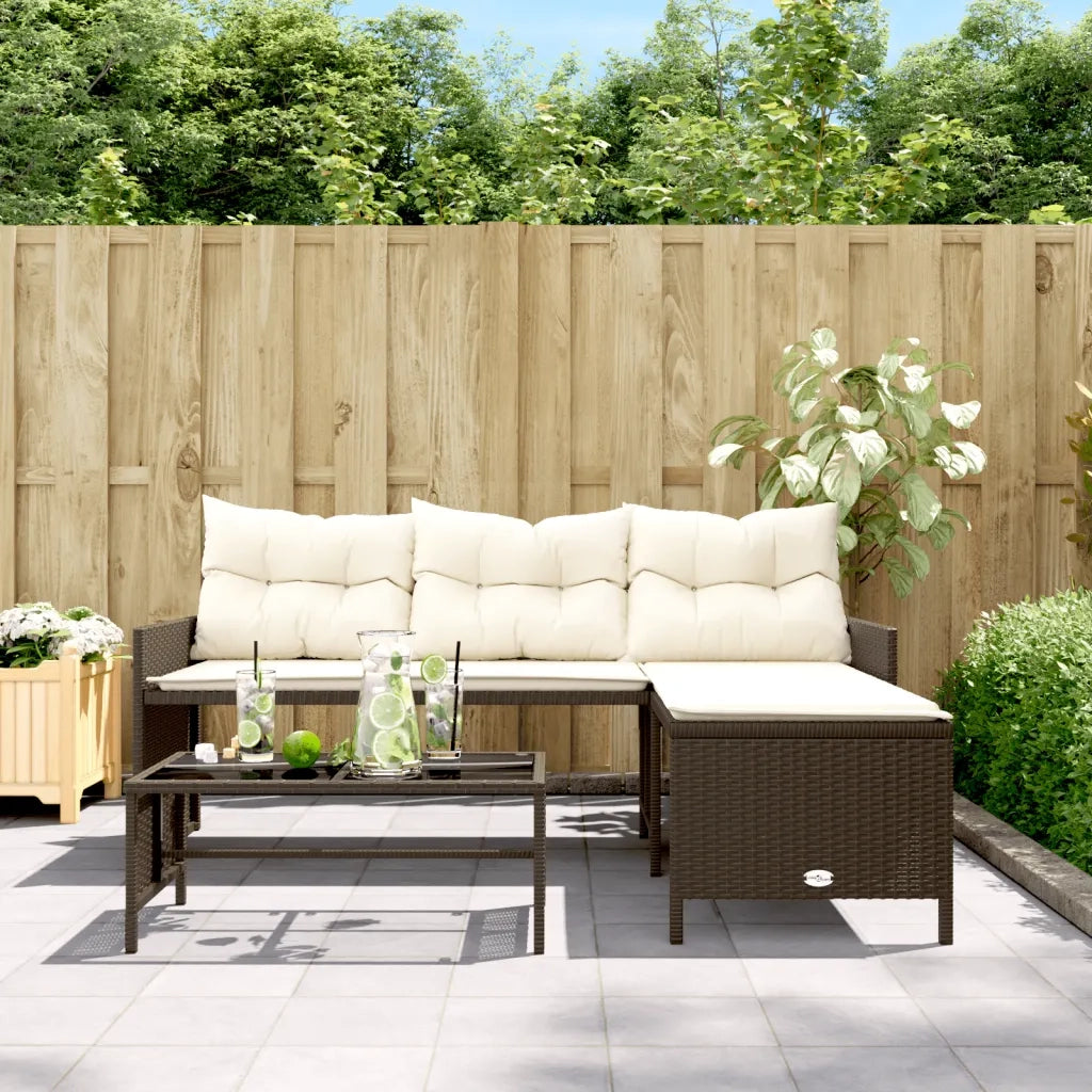 Divano da Giardino con Tavolo e Cuscini a L Marrone Polyrattancod mxl 89492