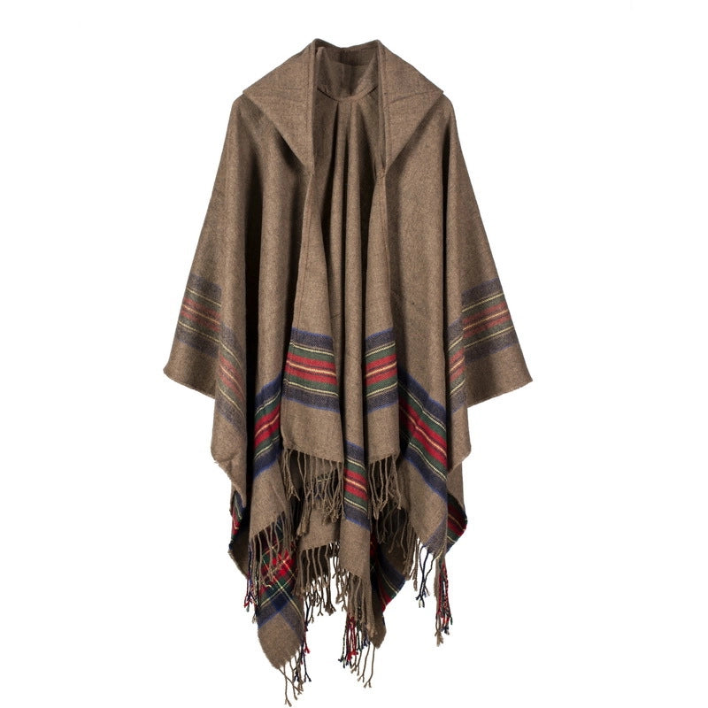 Sciarpa da donna spessa in jacquard di cashmere a righe, stile europeo e americano.