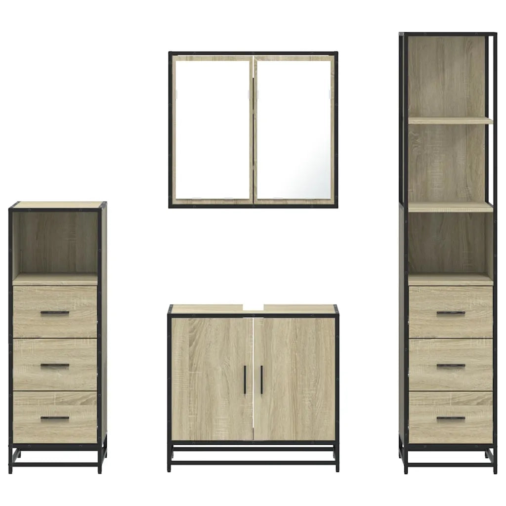 Set Mobili da Bagno 4 pz Rovere Sonoma in Legno Multistrato 3301246