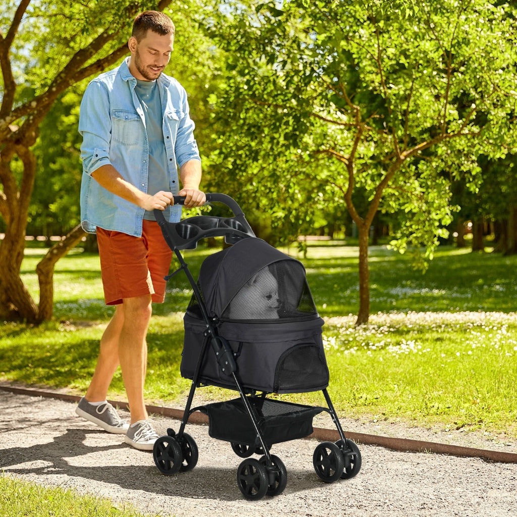 Passeggino pieghevole per cani e gatti ¨C Xylo ¨C tessuto Oxford 300D impermeabile con cestino portaoggetti