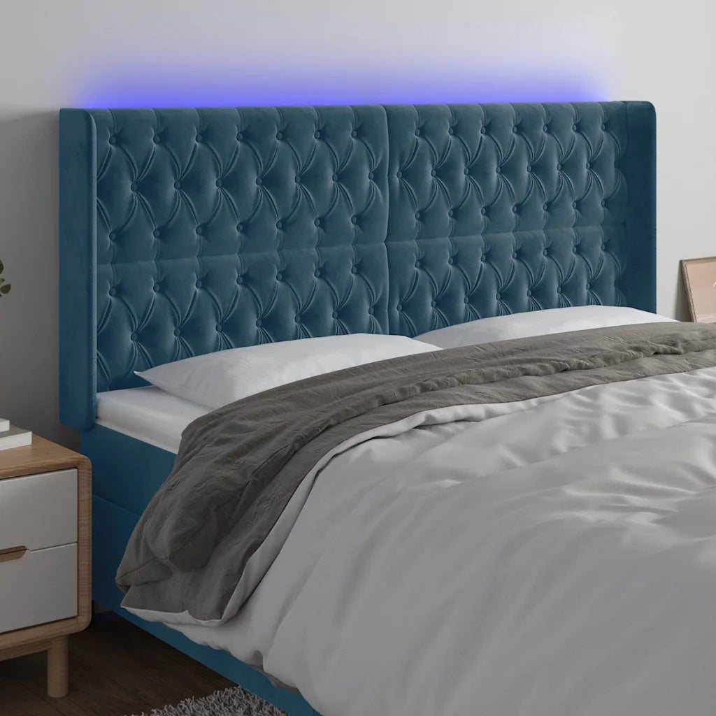 Testiera a LED Blu Scuro 183x16x118/128 cm in Velluto 3124448