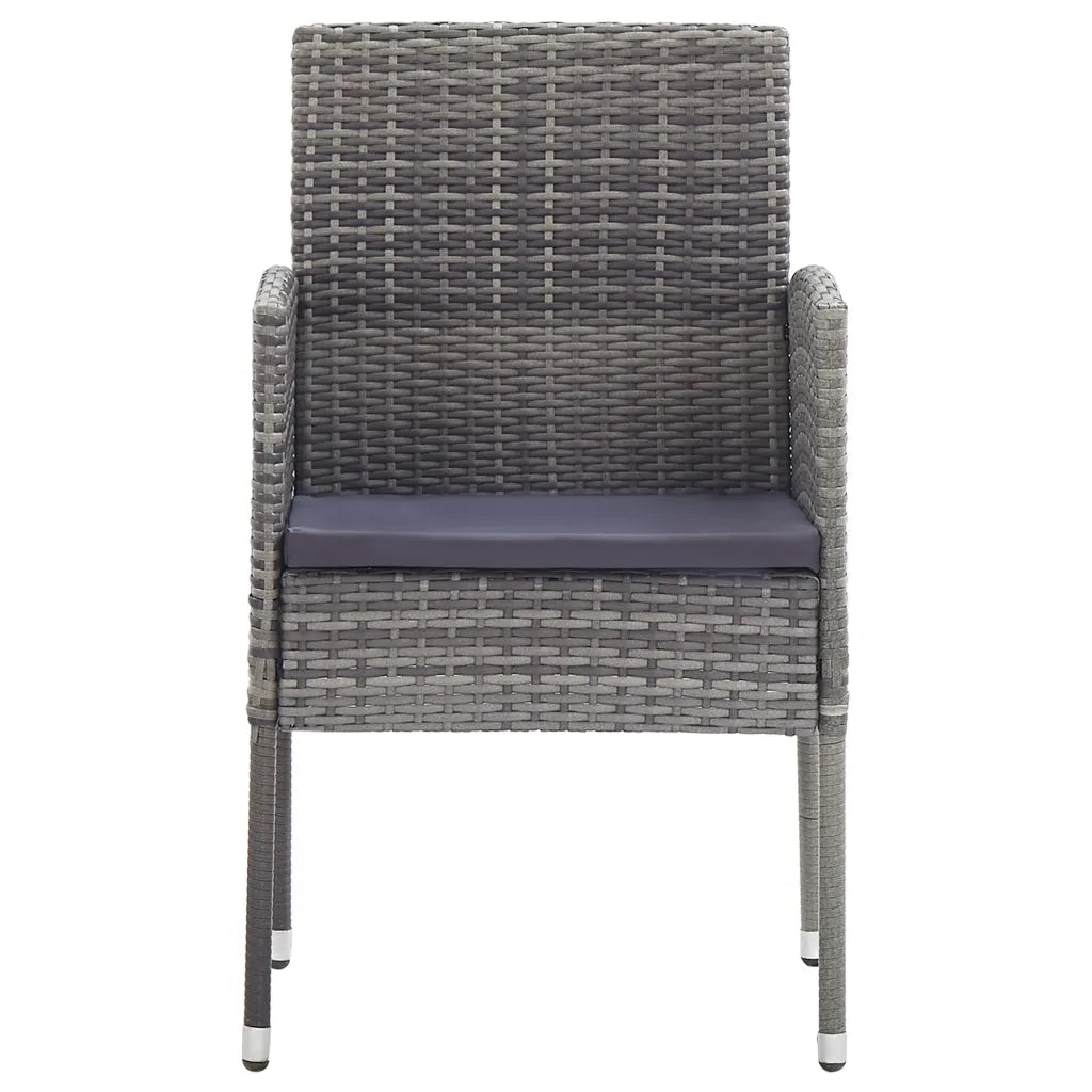 Set da Pranzo da Giardino 5 pz Nero Grigio Polyrattan e Acciaio