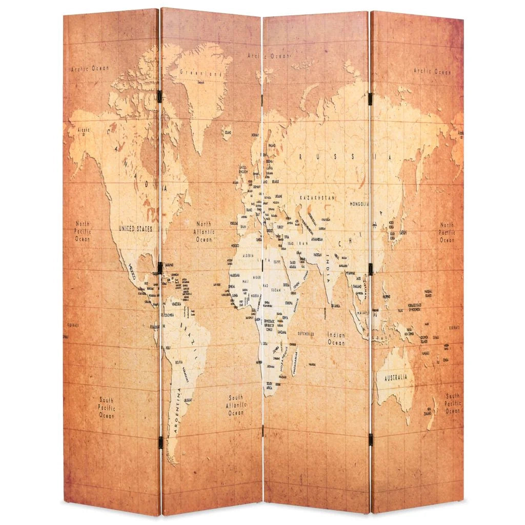 Paravento pieghevole divisorio mobile decorativo 160 cm design mappa del mondo giallo 0802039/2