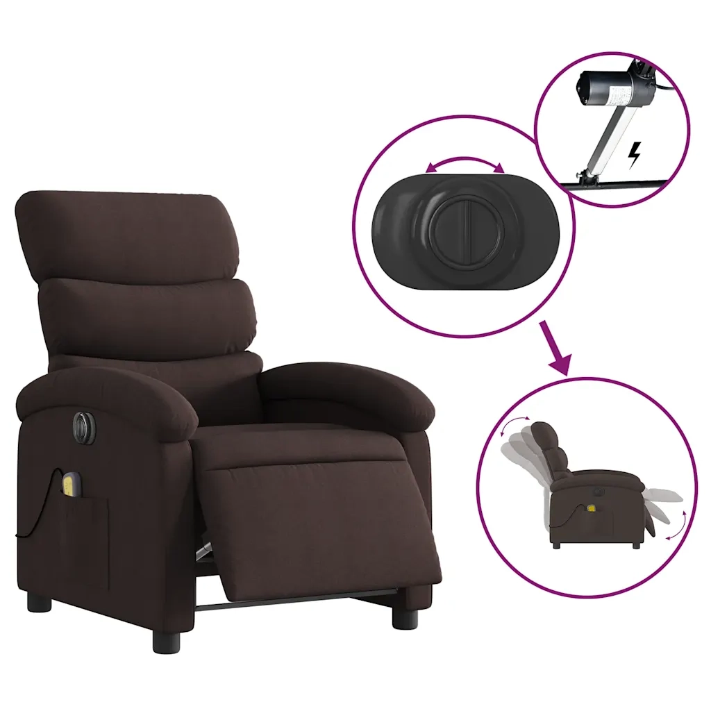 Divano Sedia-Poltrona Massaggio Reclinabile Elettrica Marrone Scuro Tessuto 872327