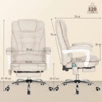 Poltrona da Ufficio Massaggiante e Riscaldante, Altezza Regolabile, Schienale Inclinabile, 65x70x111-119cm, Crema